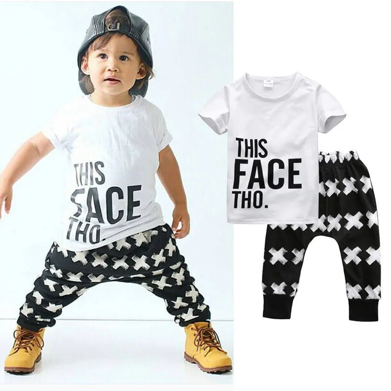 Tops   Harem Letter White Cotton Pants 2pcs Set Boys 0-5Y 2pcs Clothes Sets 2016 Summer Baby Boy Clothing Toddler Casual T-shirt