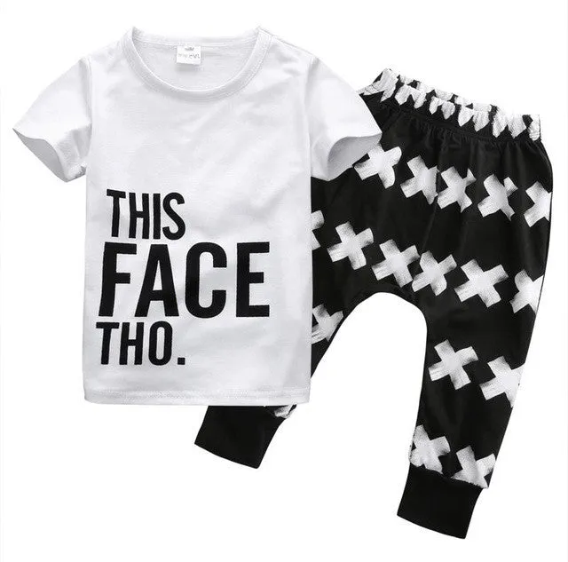 Tops   Harem Letter White Cotton Pants 2pcs Set Boys 0-5Y 2pcs Clothes Sets 2016 Summer Baby Boy Clothing Toddler Casual T-shirt