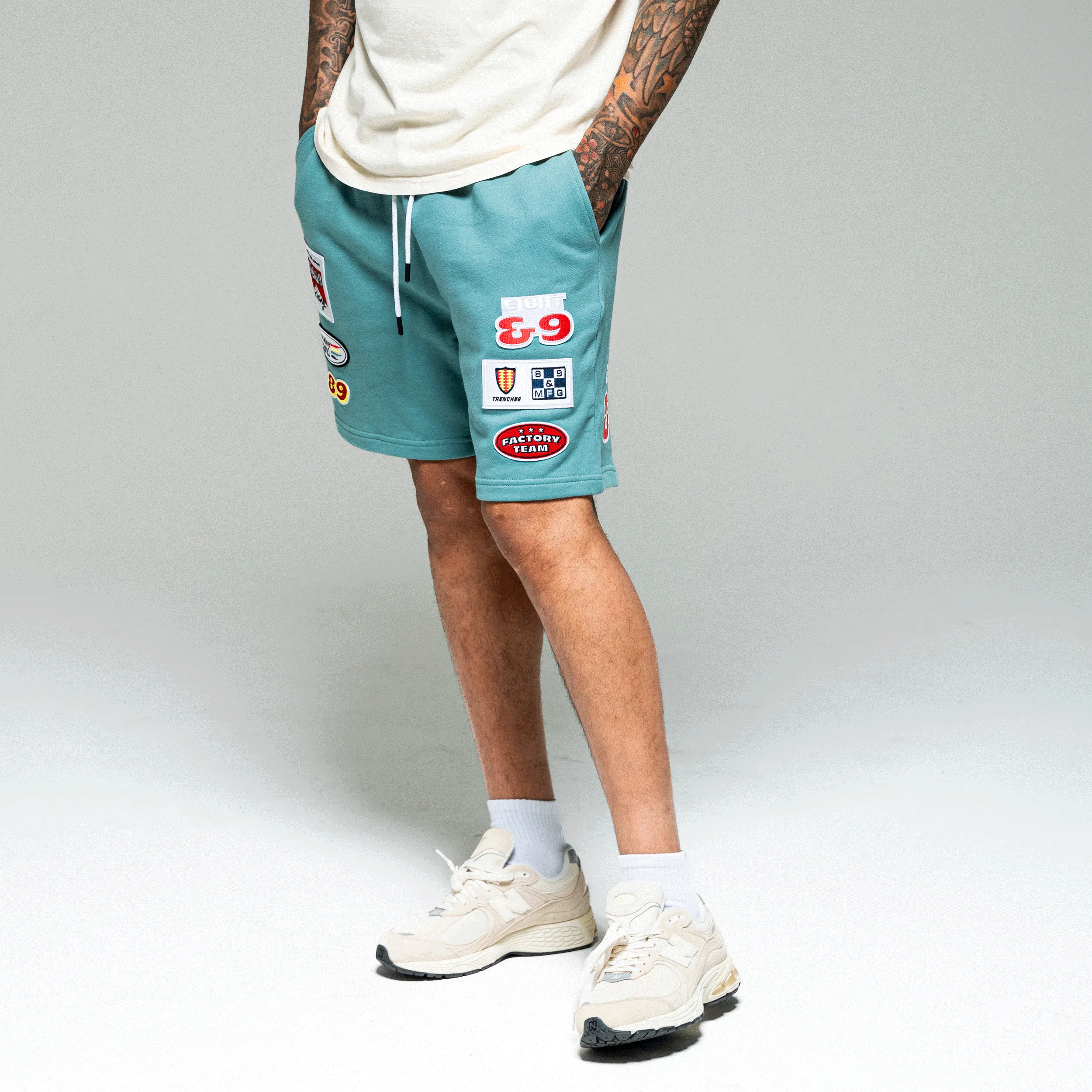 United French Terry Patched Out Shorts Blue