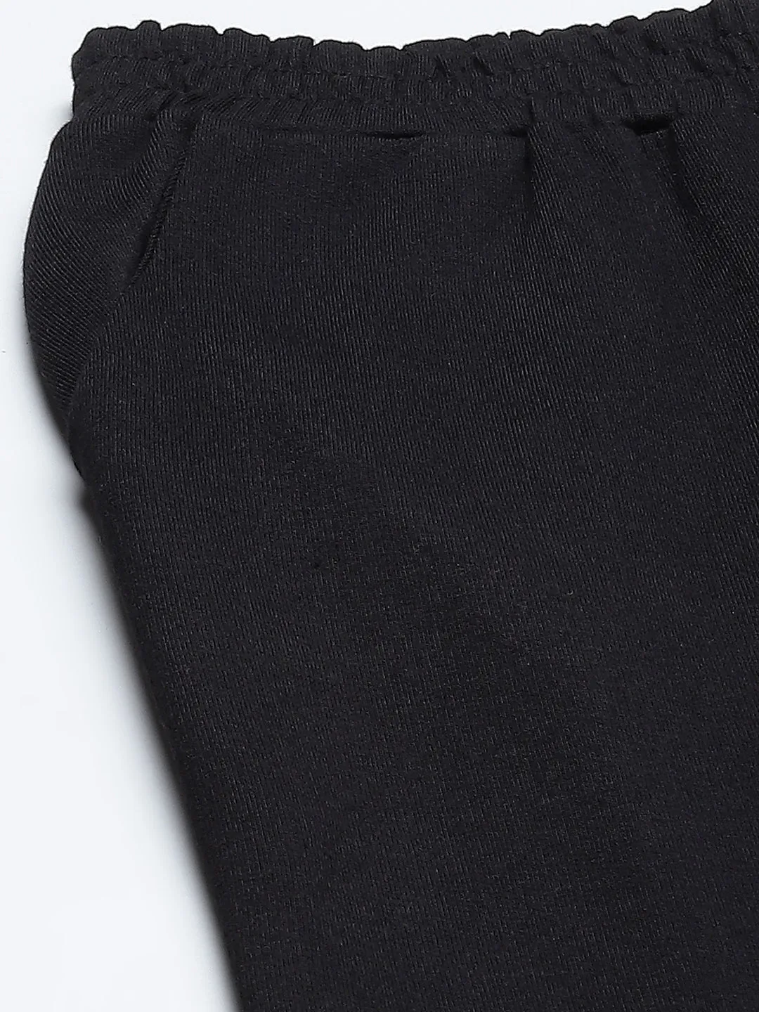 Women Black Terry Active Contrast Piping Straight Pants