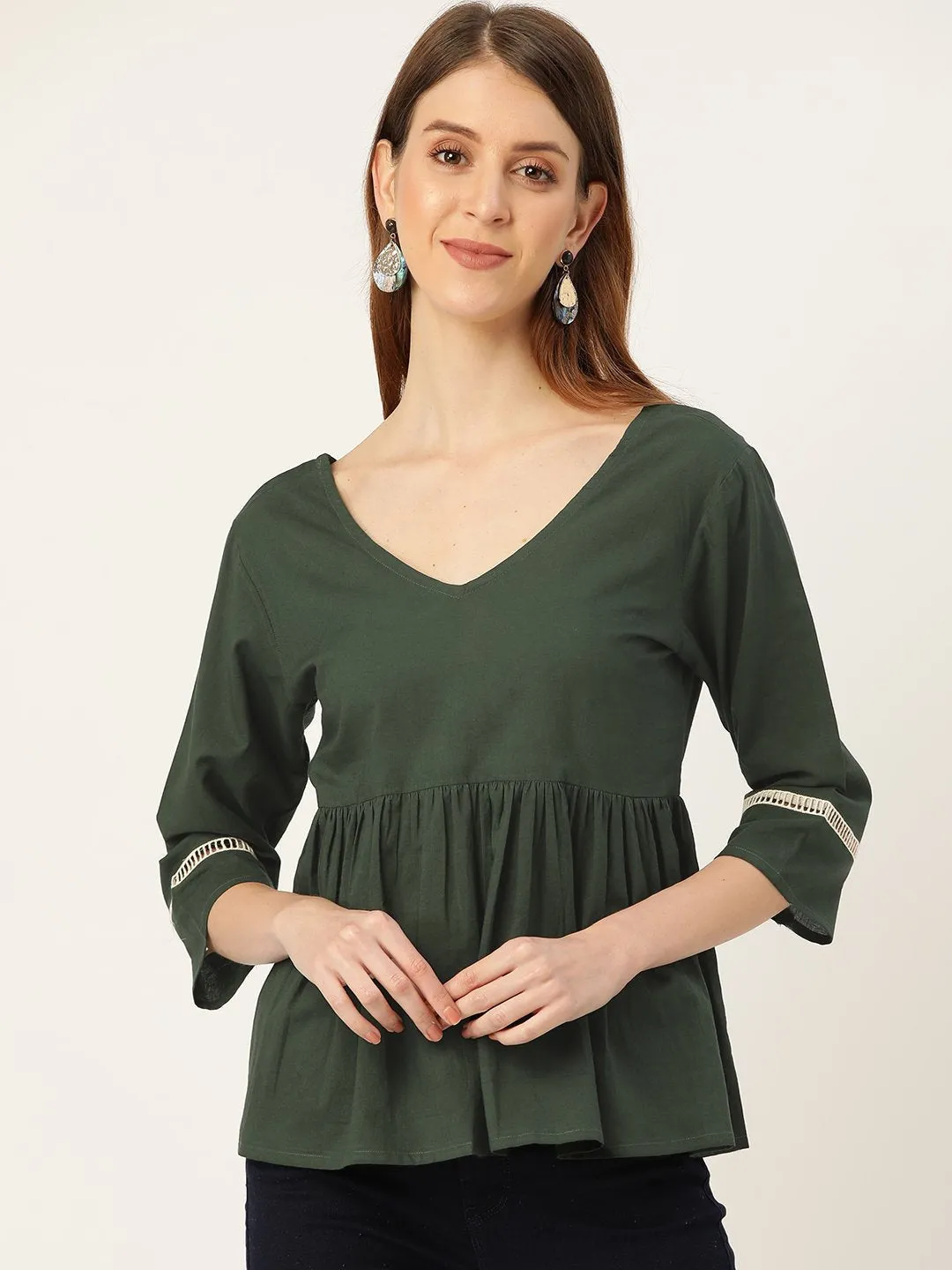 Women Green Peplum Top