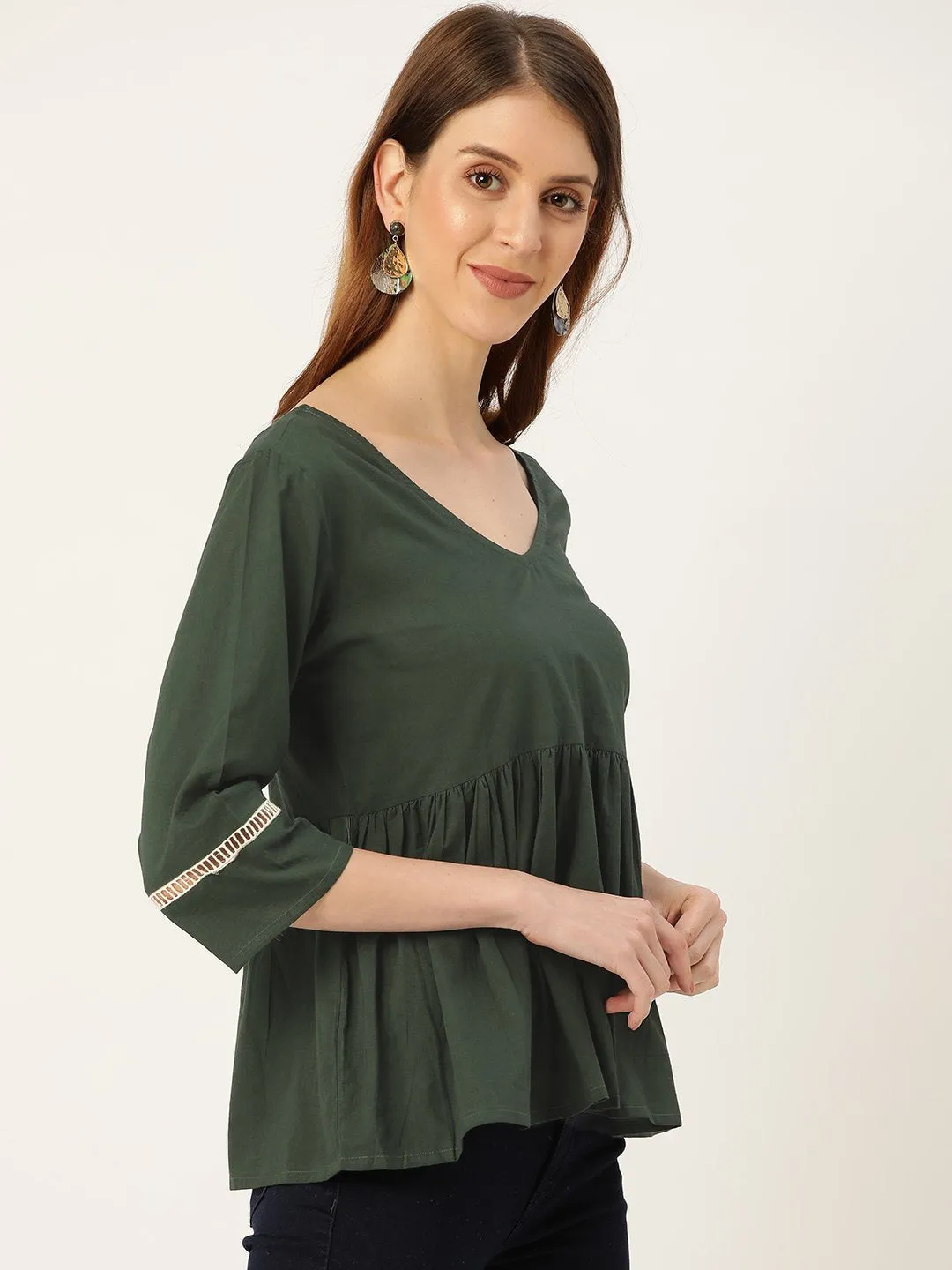 Women Green Peplum Top