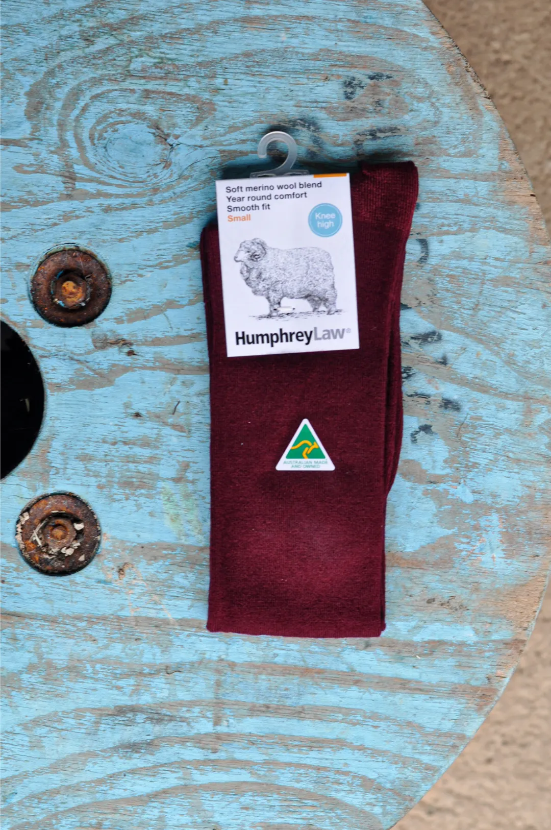 Womens Merino Wool Knee High Sock in Burgundy Wine