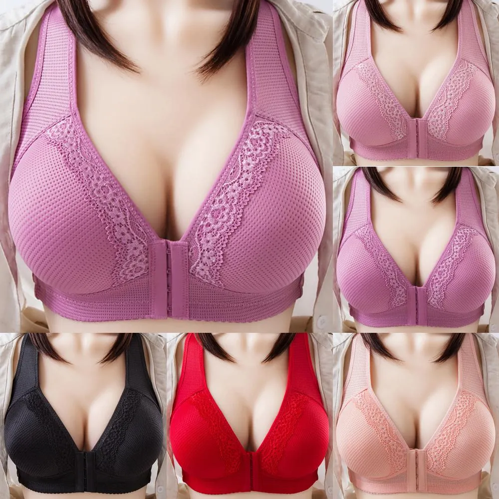 Womens Solid Color Push Up Soft Bra Front Buckle Seamless Sexy Underwear