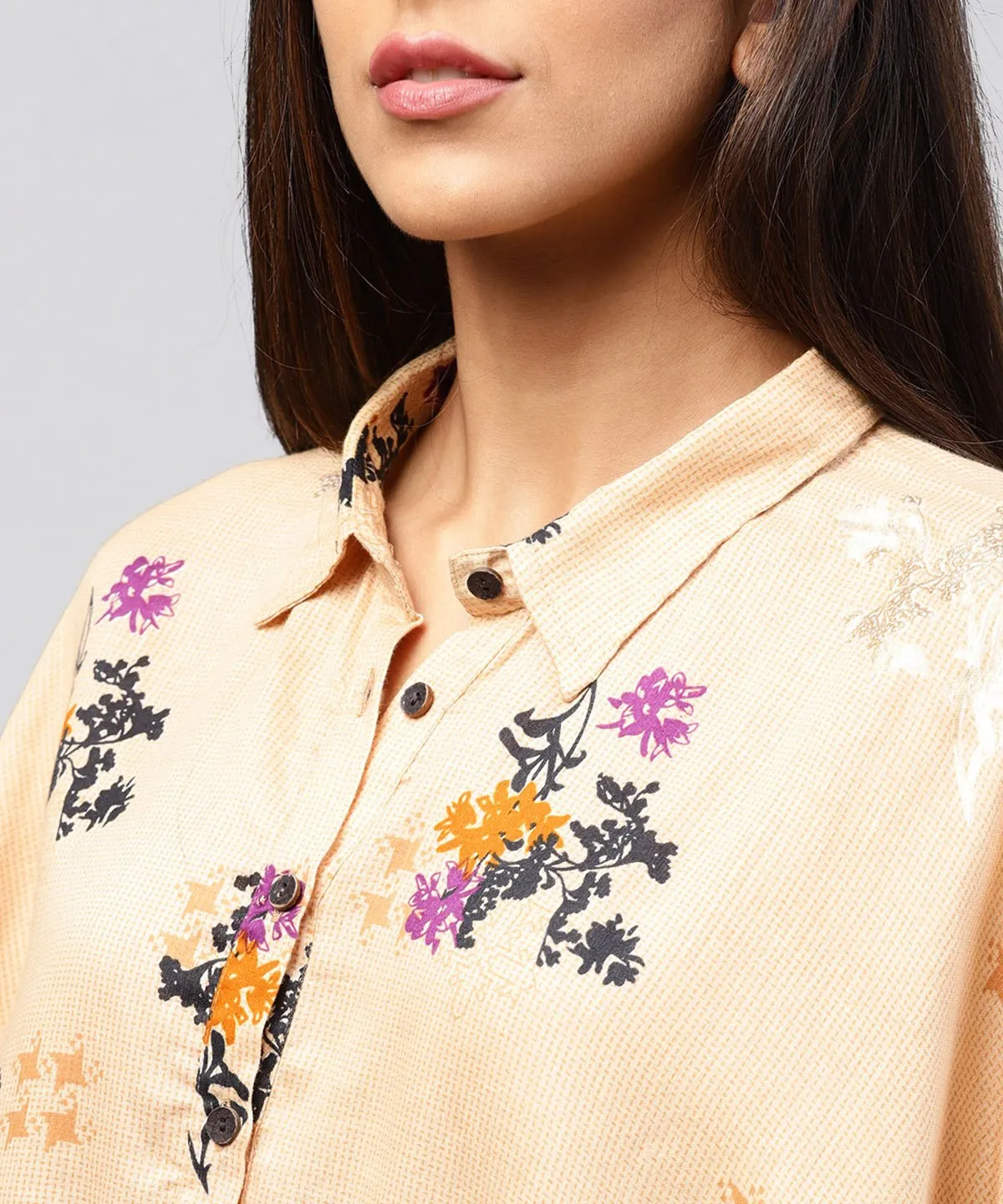 Yellow Front Open Banglori Printed Poncho Tops