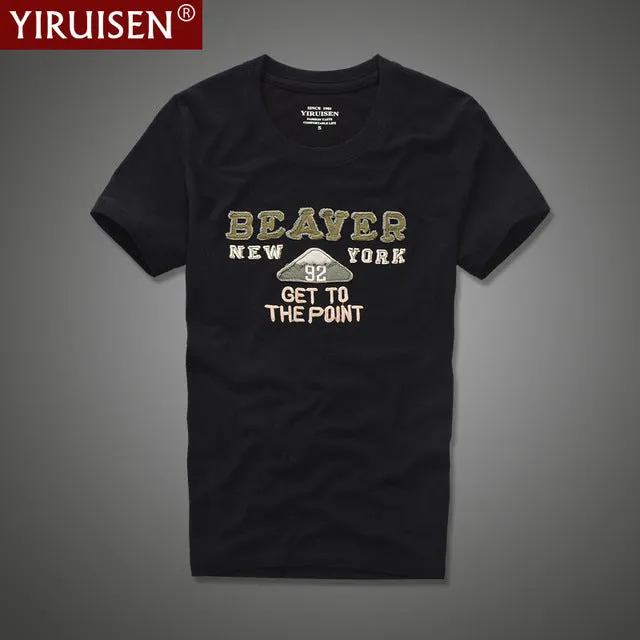 YiRuiSen brand clothing men short sleeve t shirt 100% cotton o-neck fashion letter patch t shirt men summer casual top tees