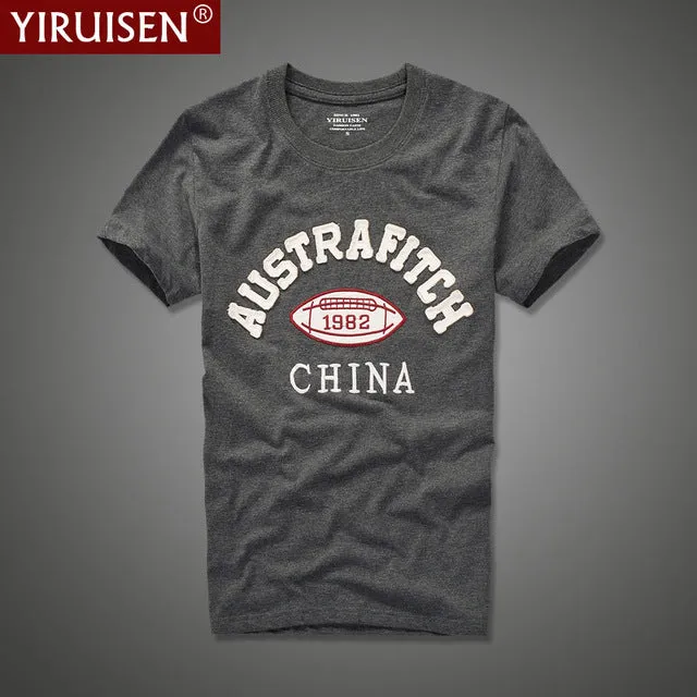 YiRuiSen brand clothing men short sleeve t shirt 100% cotton o-neck fashion letter patch t shirt men summer casual top tees