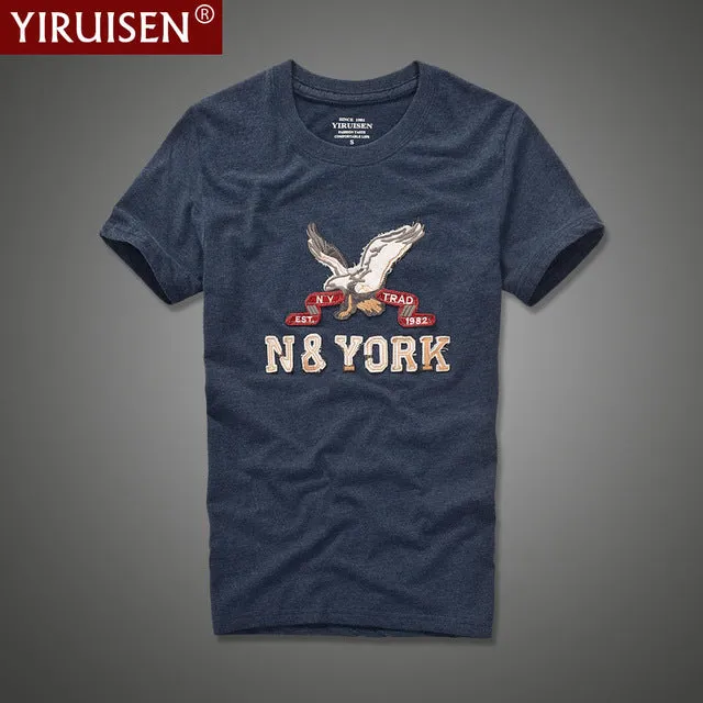 YiRuiSen brand clothing men short sleeve t shirt 100% cotton o-neck fashion letter patch t shirt men summer casual top tees