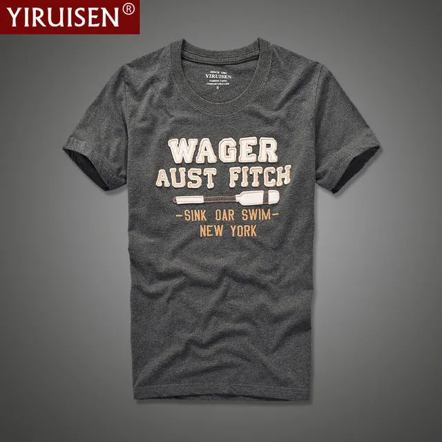 YiRuiSen brand clothing men short sleeve t shirt 100% cotton o-neck fashion letter patch t shirt men summer casual top tees